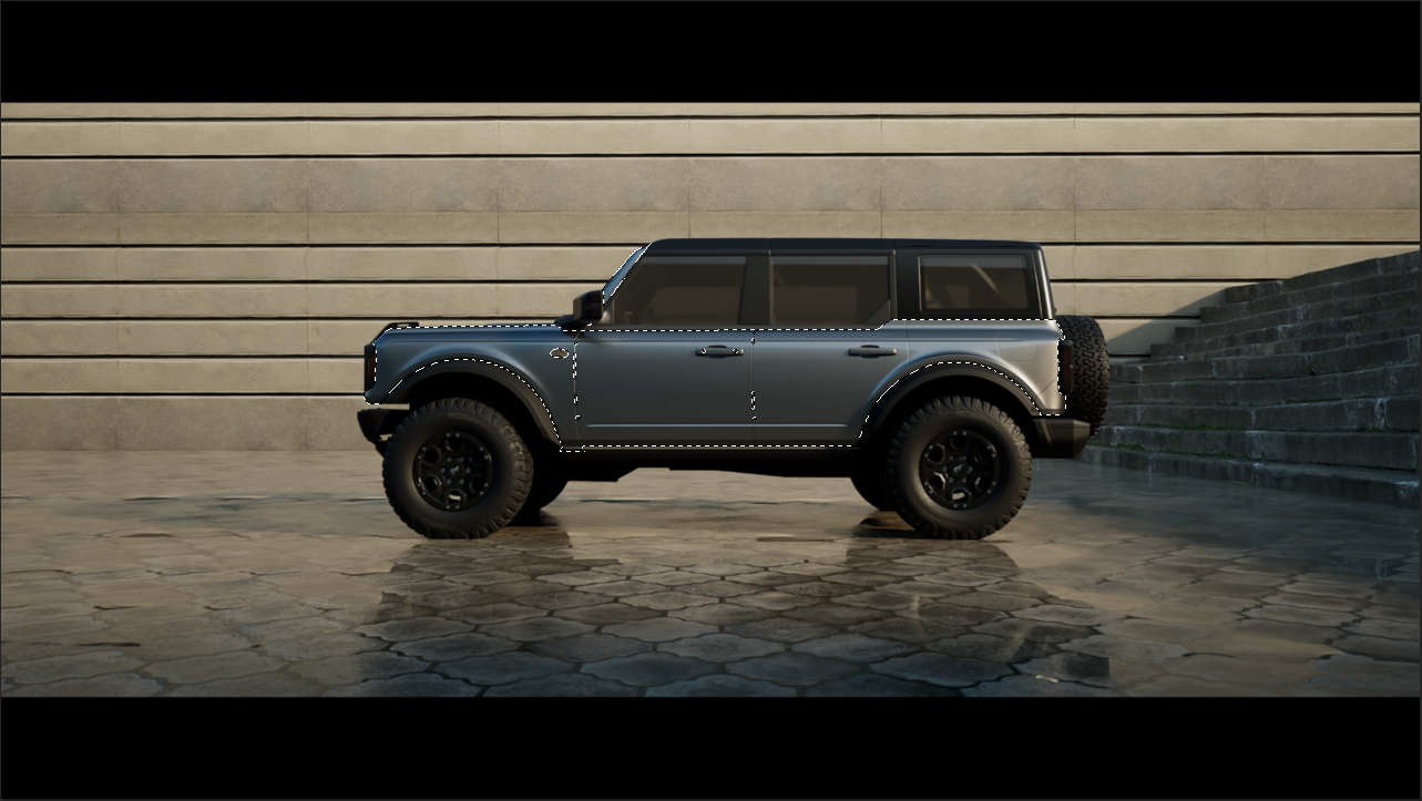 Crypto Pick selecting a rendered vehicle directly in the Photoshop image