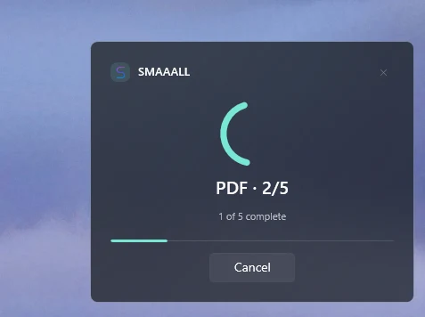 SMAAALL showing PDF batch progress, item two of five