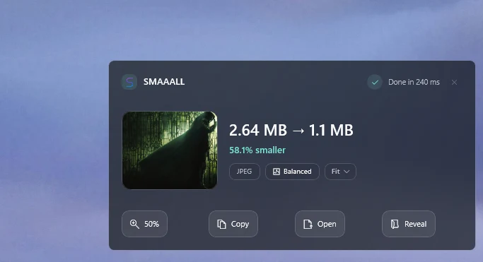 SMAAALL reducing a dark JPEG image from 2.64 MB to 1.1 MB