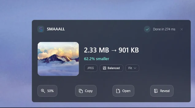 SMAAALL reducing a JPEG photograph from 2.33 MB to 901 KB